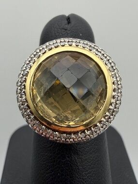 David Yurman 925 Sterling silver 18k gold Natural Lemon Quartz Diamond Ring